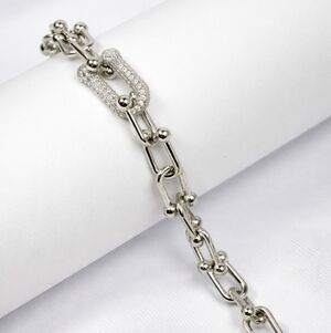 Tiff Style Insp. Pavé Link Bracelet 925 Sterling Silver CZ Rhodium 18cm